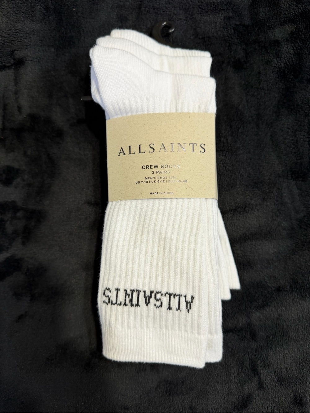 All Saints Men’s White Crew Socks - 3 Pack Size US 7-13